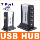 High quality 7-Port USB 2.0 HUB Powered with AC Adapter Cable C1082 Free Shipping 
