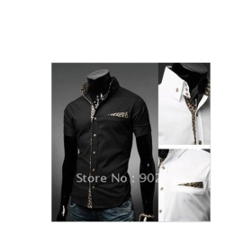 free shipping fashion casual shirts for men ,short sleeve dress shirts   design black/white M-XXL--2 