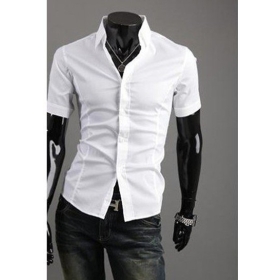 gratis verzending mode casual shirts voor mannen , korte mouwen dress shirts tijger edge design zwart / wit M - XXL - 34