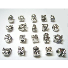 Free Shipping 50pcs/lot Mix Style Tibet Silver Charms Beads Fit European Bracelet C18