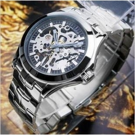 Free shipping wholesale 5pcs/lot Wilon semi-Automatic mechanical Watches fashion double skeleton Watch 