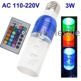 E27 Crystal Glass Cylinder 16 Color Change RGB 3W LED Light Bulb Lamp w/Remote Control