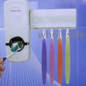 New White Automatic Auto Toothpaste Dispenser Toothbrush Holder Holes SET