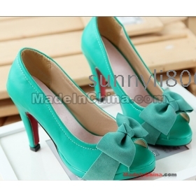 Free Shipping Wholesale new wild bow platform shoes Green Peep Toe Specials heels fashion singles shoes US5-8.5