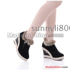 Free Shipping Wholesale New Style Fashion Hot Sale Specials Suede plush slope casual fur collar Wedge boot EU35-39