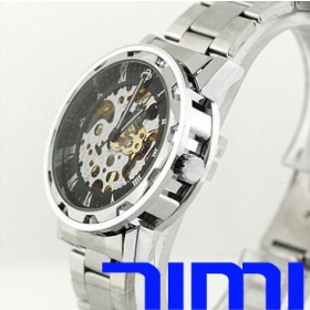 Men Mechanical Watch Skeleton Stainless Steel Automatic freeship 