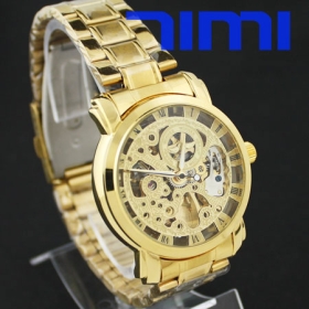 Gold Automatic Men Mechanical Skeleton Watch Chrono freeship 