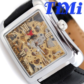 DELUXE FULL GOLDEN SQUARE DIAL MENS AUTOMATIC WRIST WATCH CLEAR FASHION LEATHER