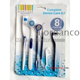 [ MOQ 2 sets ] [ Frete Grátis ] kit de cuidados de 8 peças kit casa dental dental mancha borracha espelho língua escova de dente palito fio