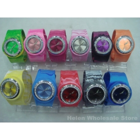 free shipping 6pcs mixed color rhainstone slap watch jelly wrist watch new fashion new come hot seller 