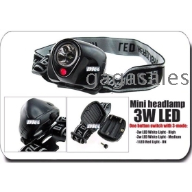 Большая распродажа + 3 Вт 3W LED Black 1 Глава Рыбалка фонарик факел 3-Mode HeadLight Мини фар + Бесплатная доставка + обмен 30 дней