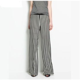 Free Shipping 2012 Fashion Womne's Chiffon black and white striped wide leg pants, chiffon pants loose paragraph elastic waist wide leg pants Size:XS-XXL