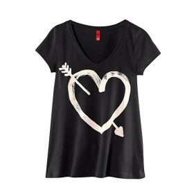 Free Shipping 2013 Fashion Women's Arrow of love printed cotton black T-shirt Size:XS-XXL