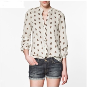 Free Shipping 2012 Fashion  picture the  Ms. badges decorative white collar long-sleeved chiffon shirt Size:XS-XXL