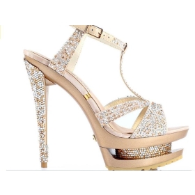 Diamond Evening Party Shoes,Fashion Women High Heels Shoes,double waterproof high heel Sandals,SILVER AND GOLDEN 