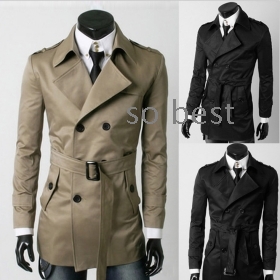 Men Stylish Slim Fit Jacket Long Trench Coat Zip Hoody Outerwear  XS S M L 2Colors
