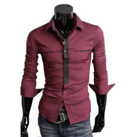 New Mens dünnes beiläufiges Hemd mit zwei Taschen Lange Cotton stilvoller Knopf -up Shirt ( X700NH4S5A03 )
