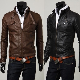 Mens Vintage Design Slim Fit PU Leather Jackets Coats frete grátis