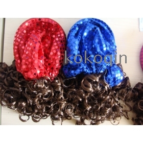 16 pcs/lot  Wholesale - Free Shipping South Korea Cute Wig Cap, Baby Hair Band, Hair Hats,  Hats ,hair wigs,headwear ,children wigs, girls wig cap,kids girls Children's hats + wig/ caps 