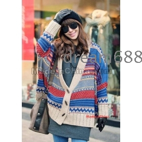 Free shipping brand new women's clothing Ox horn buckle color knitting coat  k3