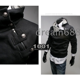 free shipping brand new men's clothing Unique inclined zipper metal buttons catch thickening /coat JACK size M L XL XXL  