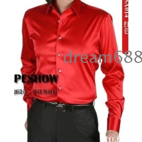 free shipping brand new shiny silk satin long-sleeved shirt Men's SA014 long sleeve clothing A18