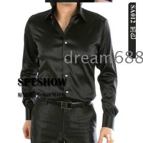 free shipping brand new shiny silk satin long-sleeved shirt Men's SA014 long sleeve clothing