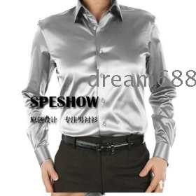free shipping brand new shiny silk satin long-sleeved shirt Men's SA014 long sleeve clothing  