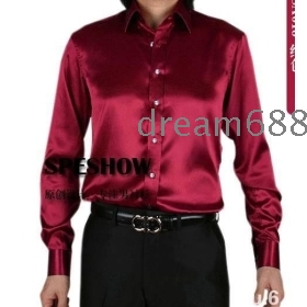 free shipping brand new shiny silk satin long-sleeved shirt Men's SA014 long sleeve clothing A17