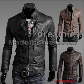 Coat male leather leather coat tide