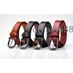 Promotion price!!!free shipping Crown man unilateral gear wave hollow out embossed leather leather belt strap 4 color into