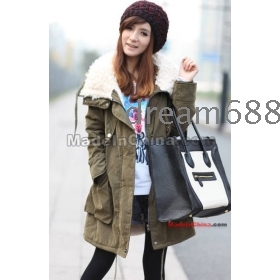 free shipping brand new women's new military outfit lamb thick hair big turndown long coat warm clothes n1