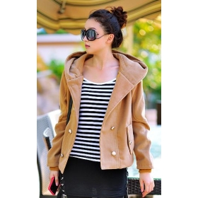 free shipping new women's Short coat double platoon buckle even cap cashmere coat size M L XL  