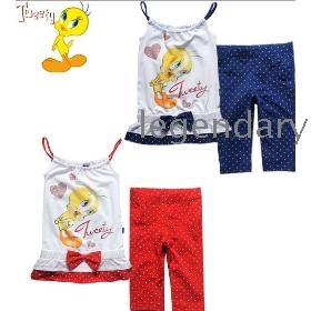 Free shipping 8sets Wholesale 2013 2-6years old Tweety New Summer Kids Clothing Set Children Girl Clothes Set 2PCS T-Shirt+Pants girl suit