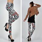New Fashion Doodle Letter Print Colored Drawing  Elastic Legging Ankle Length Trousers Skinny Pants L087