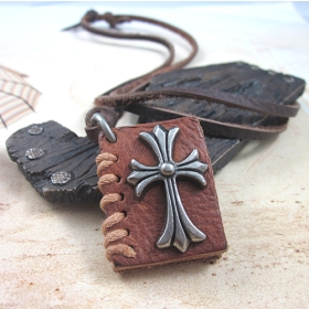 Book Pendant With Cross Wholesale 5pcs/lot Genuine Leather Pendant Fashion Necklace Free Shipping
