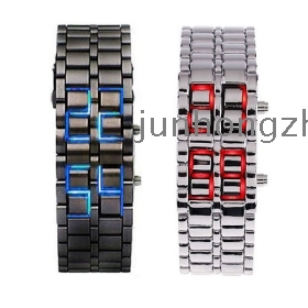 freeshipping!5pcs/lot New Lava Iron Samurai Metal LED Faceless Bracelet LED Watch