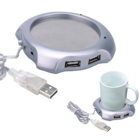 Wholesale Free Shipping 10 Pieces/Lot New USB 4 Ports Hub Warm Coffee Cup Warmer Gadget Heater 