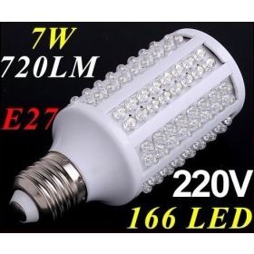 Free Shipping 1 Piece New Corn LED Bulb E27 720LM 220V/110V 7W 166pcs LED Lamp White Spotlight 360 Degree LED Lighting/Tubes 