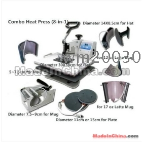 Combo Heat Press Machine 8 In 1 Multiuse Heat Transfer T-shirt Mug Cap Plate 