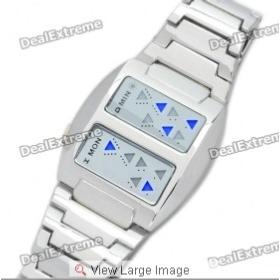  Stylish 14-LED Blue Light Alloy Bracelet Binary Wrist Watch - Silver (2 x CR2016) 