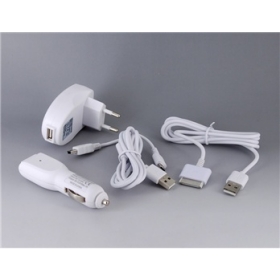 Livraison gratuite-SC10-USB UE Plug Home Car USB Chargeur Kit pour iPhone 3GS 4G iPod Touch Nano Classic Blackberry HTC (Blanc)