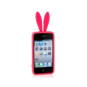 Szabad shipping- Legújabb Style 2 az 1-ben Rabbit Ears szilikon tok nyúl farka állvány iPhone 4G (Rose Pink)
