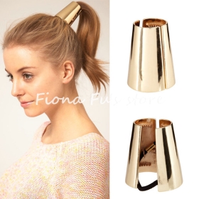 NEW mode Big Metallic miroir en métal de manchette de cheveux CONE Wrap Ponytail Anneau Titulaire Ciclé cheveux cravate en or argent FF1208 -05