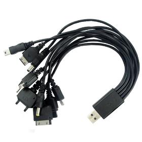  10-in-1 USB Powered Charging Cable for kinds of cell phone/media player (round calbe of the middle part)