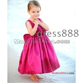 Red satin Ankle-Length Scoop Necklines  skirt Flower Girl Dresses ball gown Junior Bridesmaid Dress size:2-14years free shipping