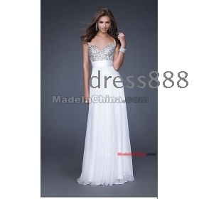 2012 Glamourous spaghetti strop chiffon beading prinsesse kjole aften kjoler gallakjoler bolden kjole brudekjole gratis forsendelse