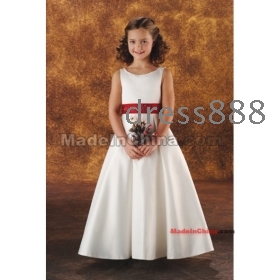 2012 nouveaux Scoop décolletés blanc satin bowknot jupe princesse robes fille fleur boule taille de robe :2- 14 années livraison gratuite
