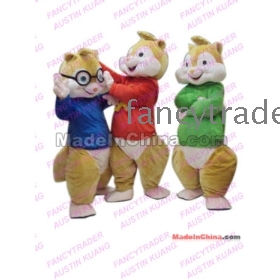 3 stuks / veel Theodore Simon Alvin Mascot Kostuum Alvin en de Chipmunks Mascot Kostuum Kerst Kostuum gratis verzending FT20322