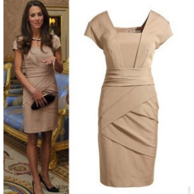 2012 új divat nyáron Kate Middleton party ruha fekete OL női estélyi ruha rövid ujjú galléros tér szilárd slim